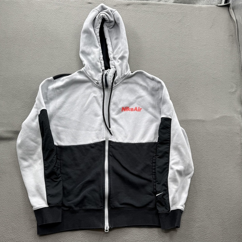 Nike Air Hoodie Mens Large Gray Black Full‎ Zip Fleece Sweatshirt Pockets Logo